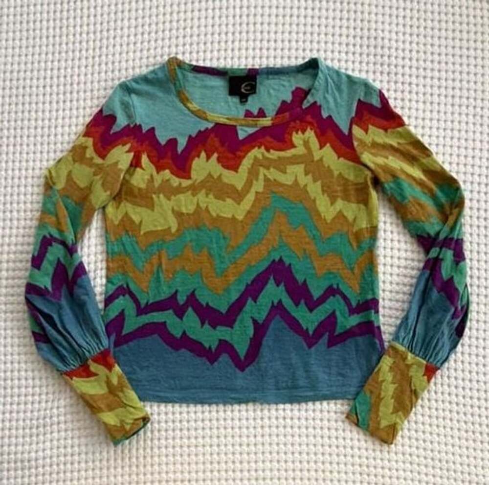 Just Cavalli Vintage Y2K Multicolor Zig Zag Print Wool Long Sleeve Top